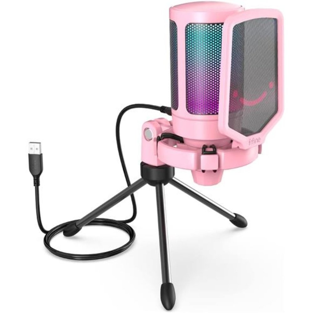 USB Gaming PC Microphone for Streaming Podcasts,AmpliGame RGB PC Condenser Mic